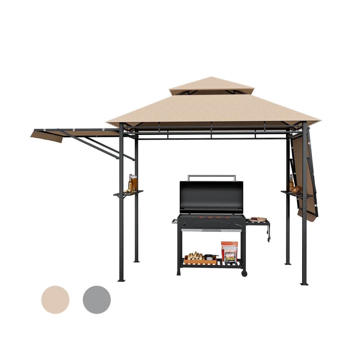 13.5 x 4 Feet Patio BBQ Grill Gazebo Canopy with Dual Side Awnings