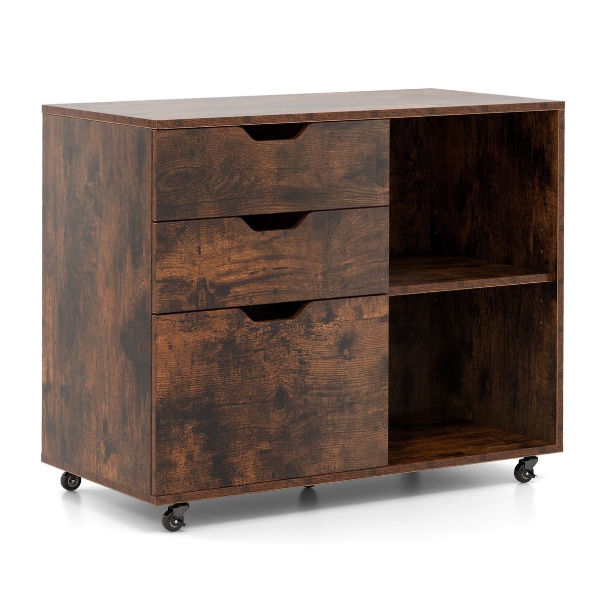 3-Drawer File Cabinet with Adjustable Shelf and Wheels for Letter