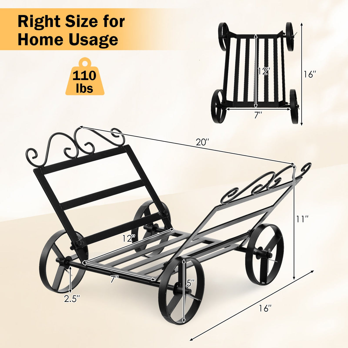 Firewood Rack Decorative Rustproof Steel Fireplace Log Holder with Wheels DirectDeals