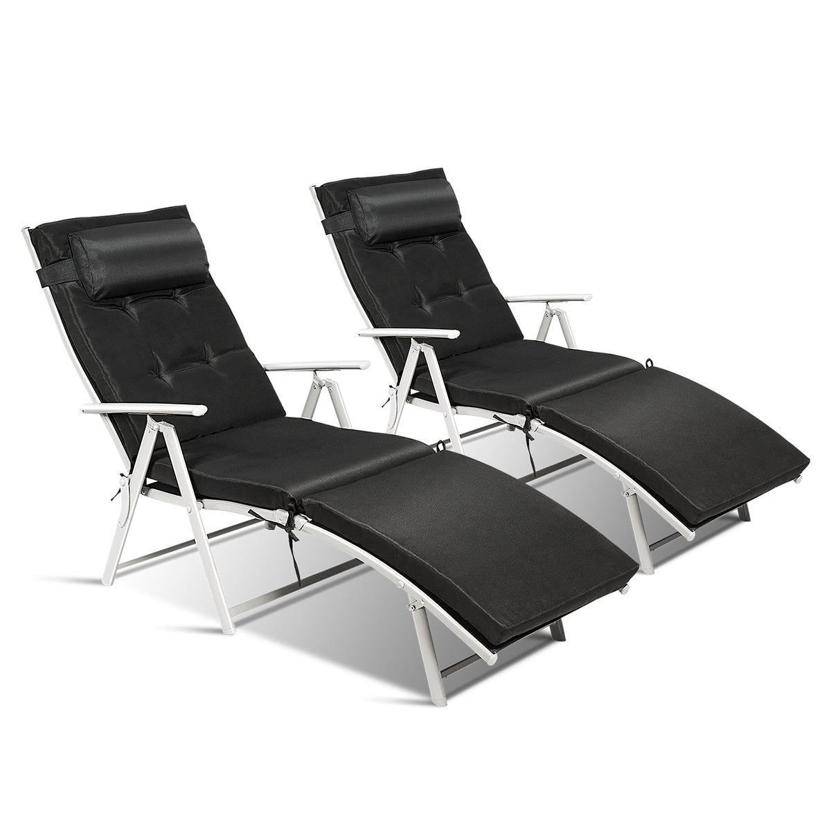 Adjustable Outdoor Lightweight Folding Chaise Lounge Chair with Pillow