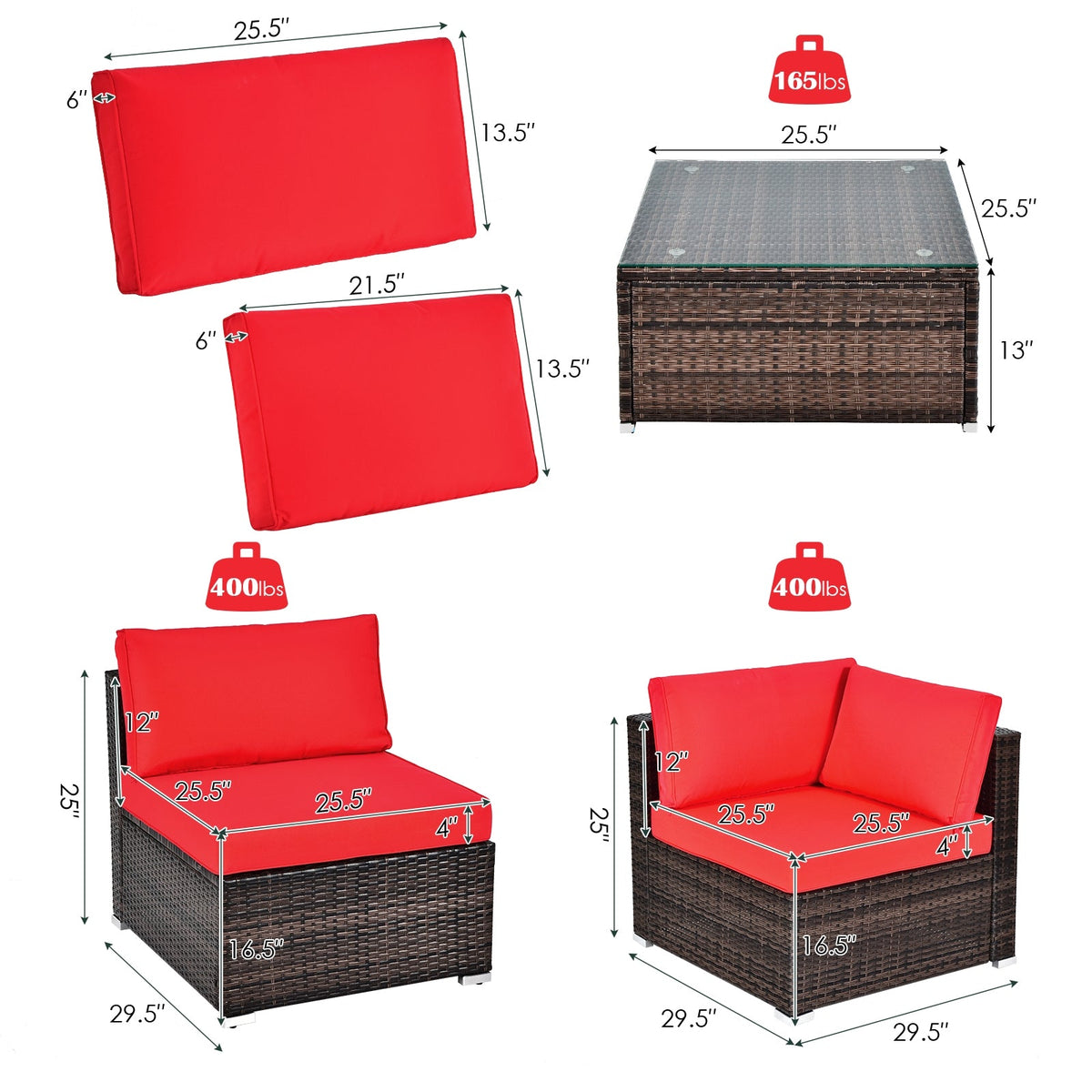 6 Pieces Patio Rattan Furniture Set with Cushions DirectDeals