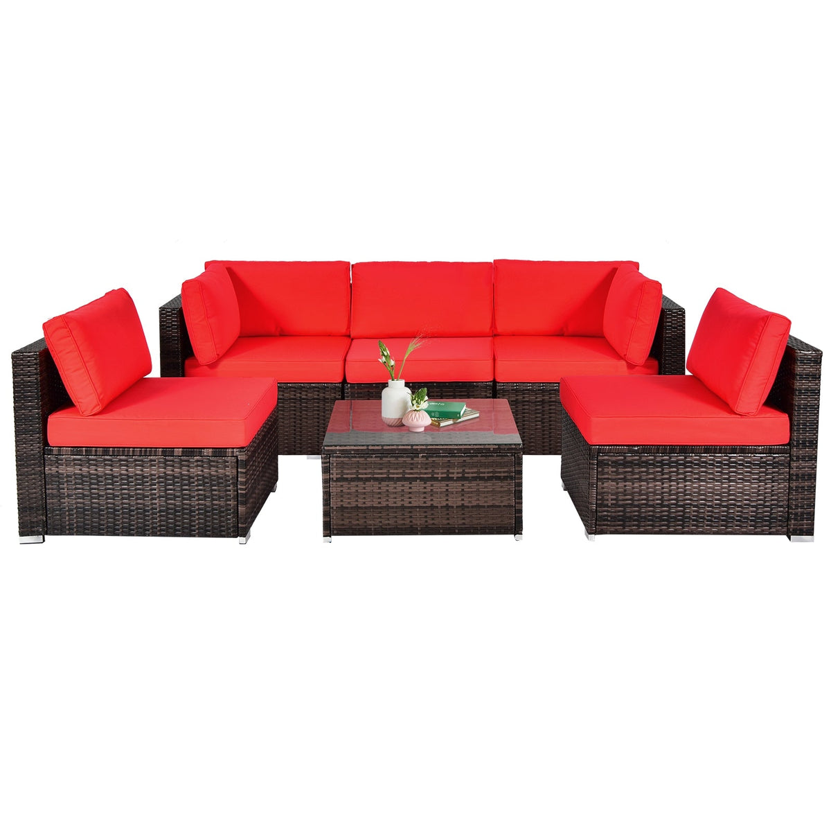 6 Pieces Patio Rattan Furniture Set with Cushions DirectDeals