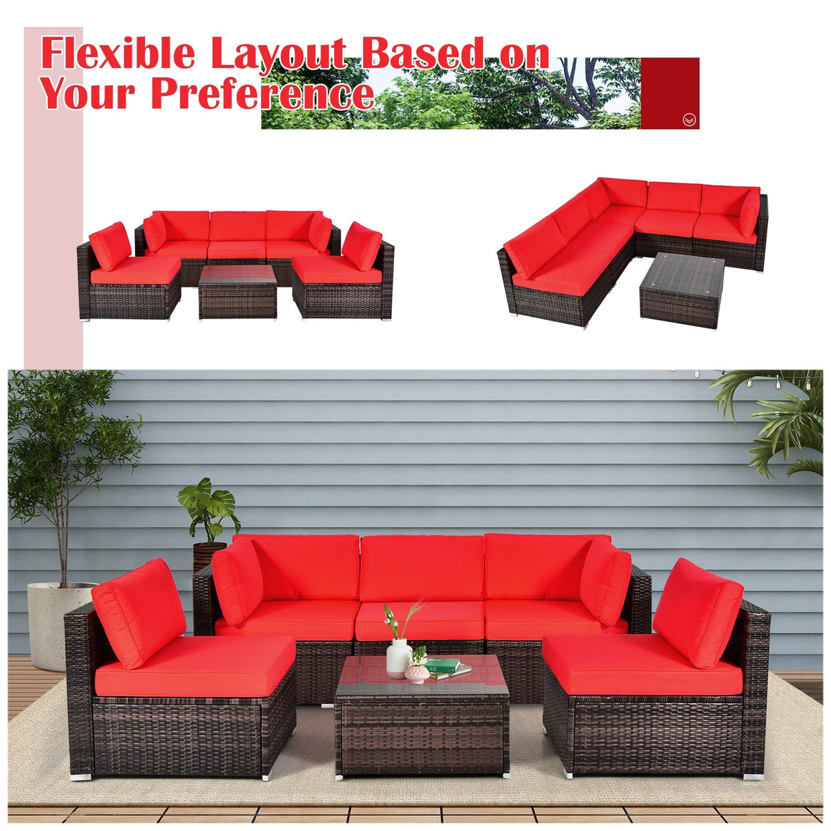 6 Pieces Patio Rattan Furniture Set with Cushions DirectDeals