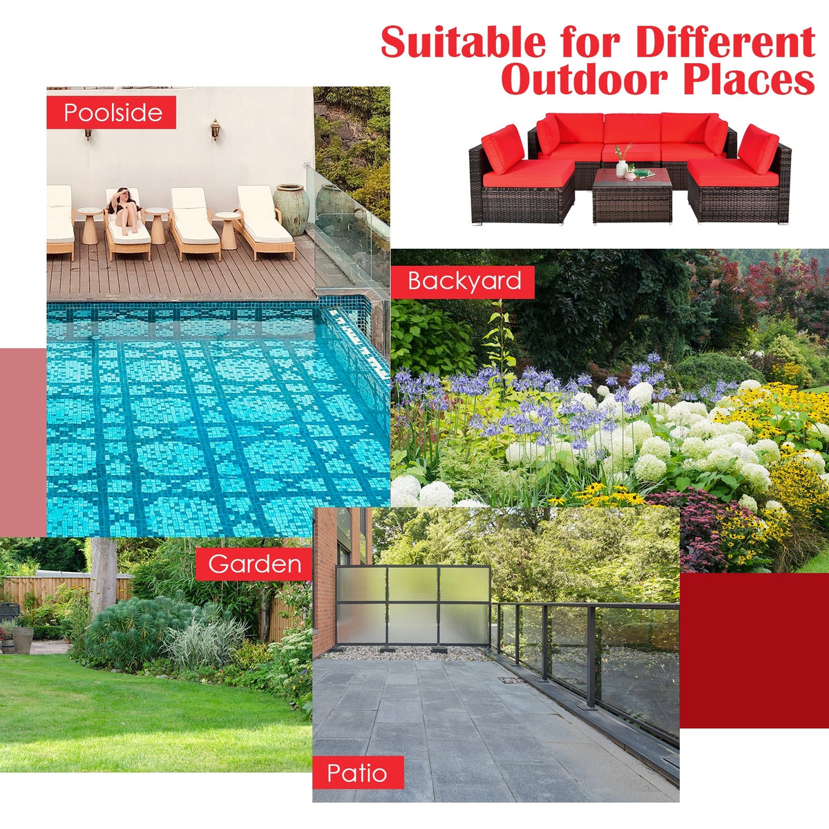 6 Pieces Patio Rattan Furniture Set with Cushions DirectDeals
