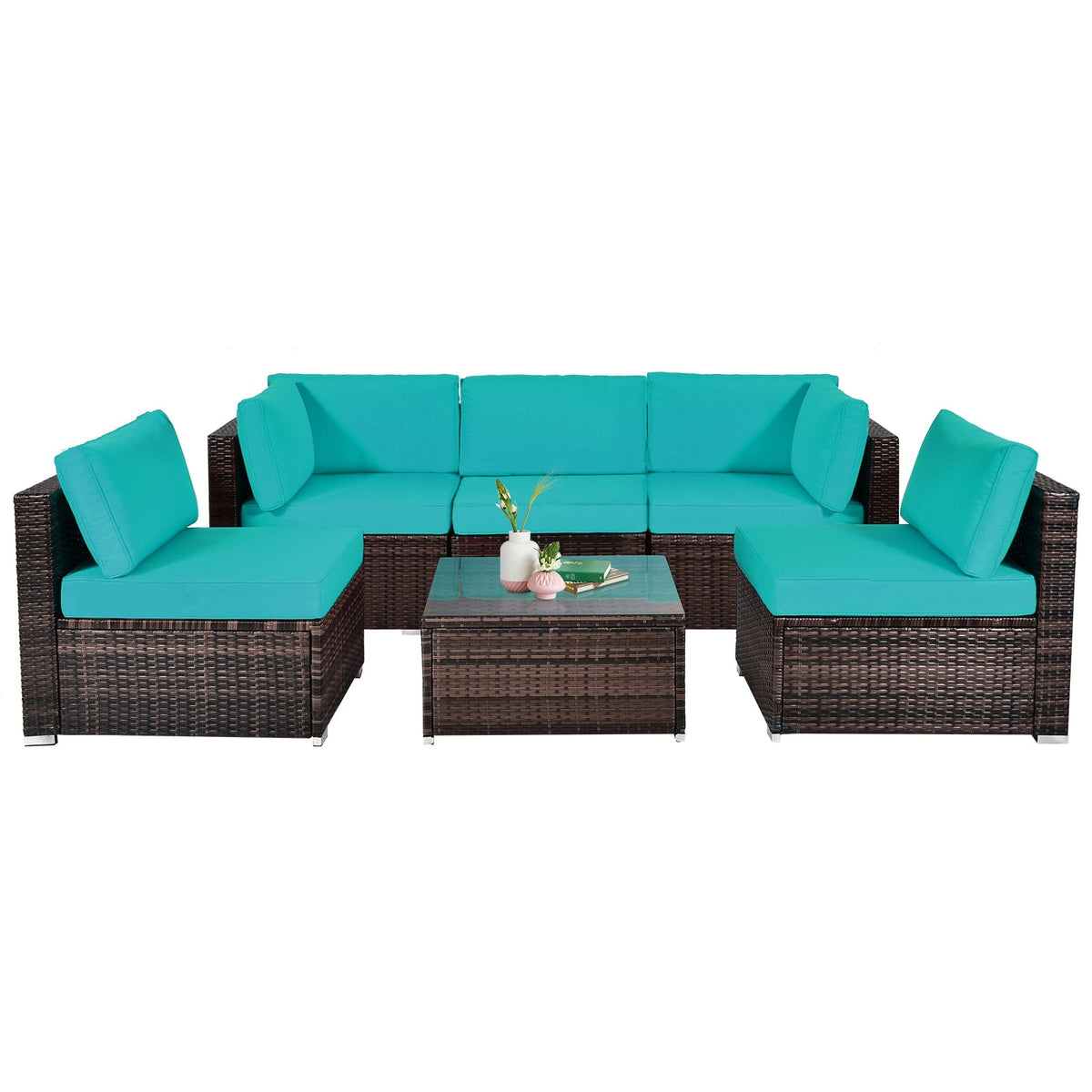 6 Pieces Patio Rattan Furniture Set with Cushions DirectDeals