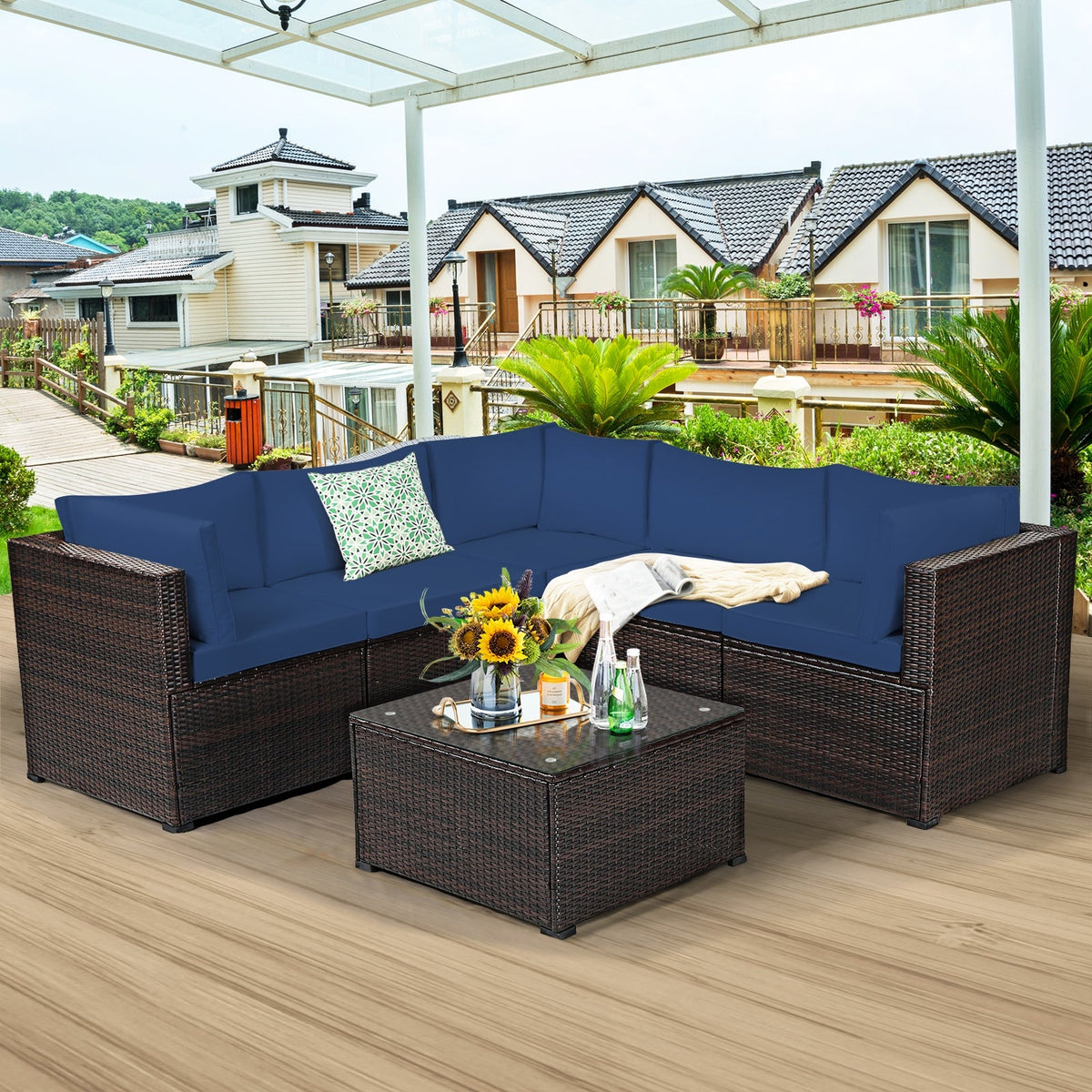 6 Pieces Patio Furniture Sofa Set with Cushions for Outdoor