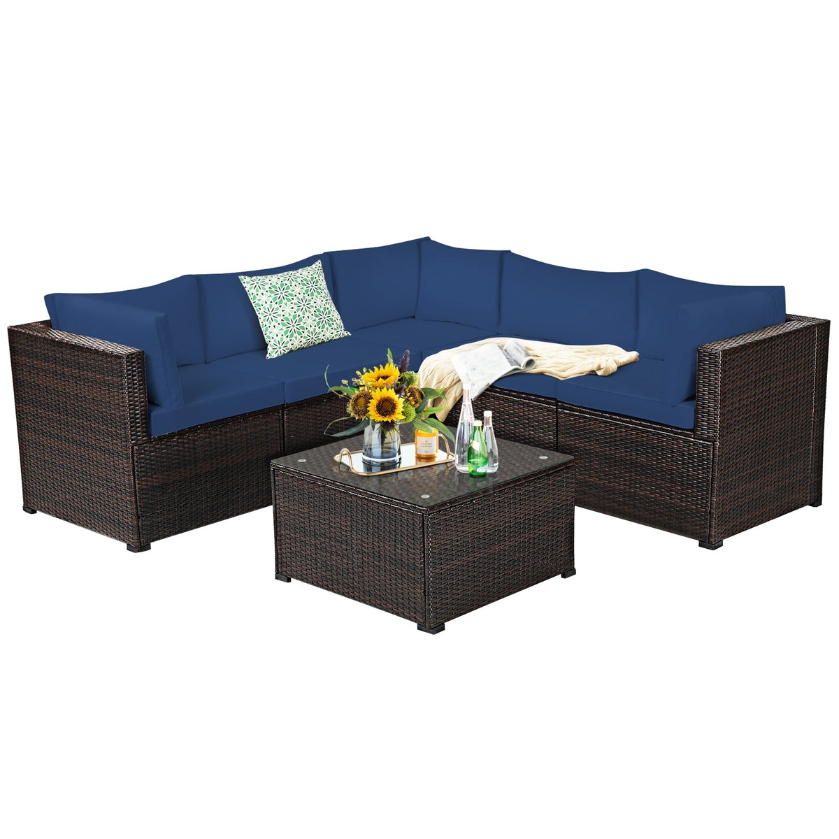 6 Pieces Patio Furniture Sofa Set with Cushions for Outdoor