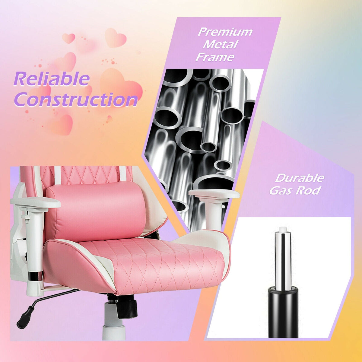 Ergonomic High Back Computer Desk Chair with Headrest and Lumbar Support-Pink