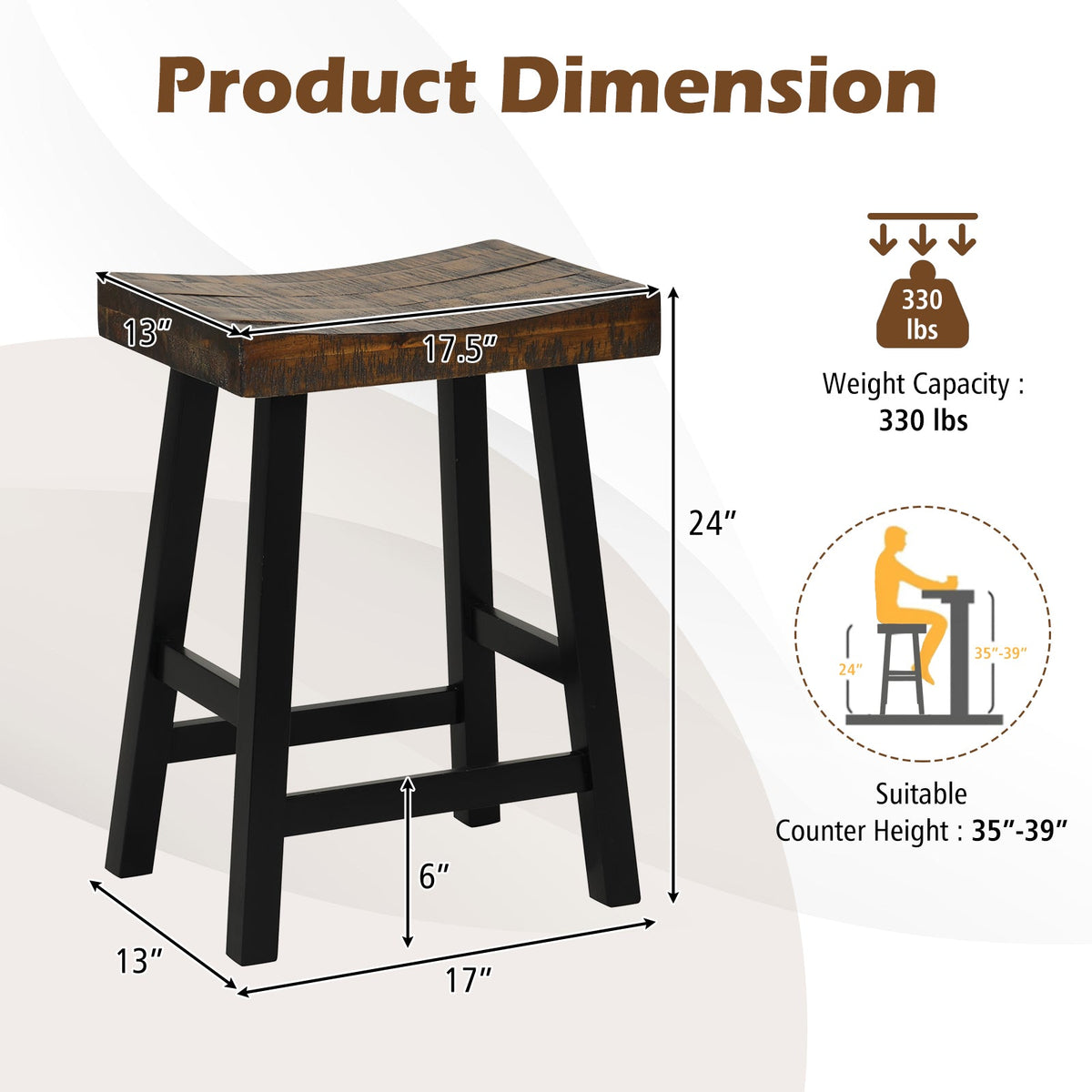24 Inch Solid Wood Saddle-Seat with Curved Seat Surface and Comfortable Footrests