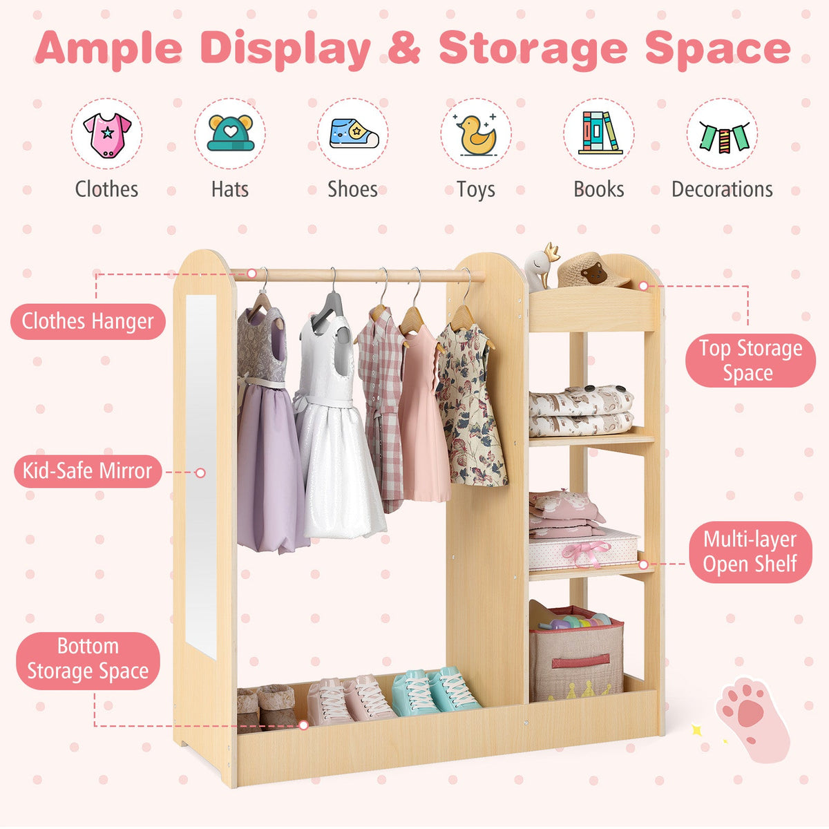 Kids Dress Up Storage with Mirror