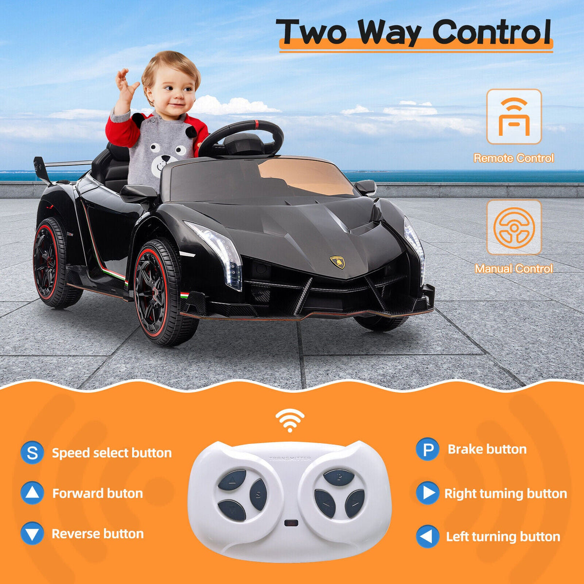 12V Remote Control Licensed Lamborghini Style Kids Electric Ride On Car Toy MagicCars