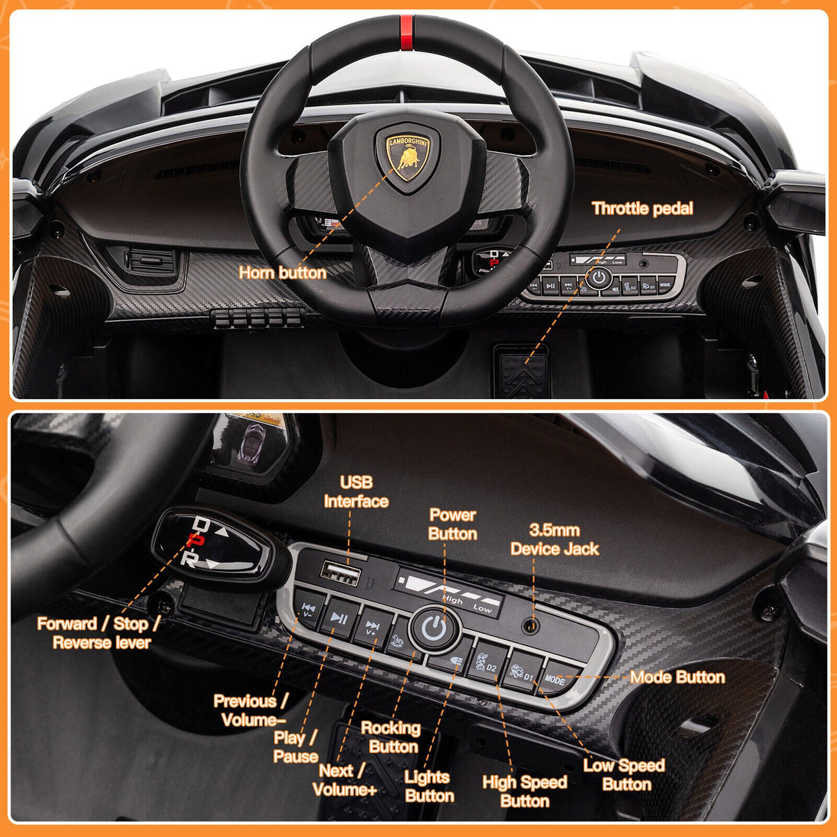 12V Remote Control Licensed Lamborghini Style Kids Electric Ride On Car Toy MagicCars