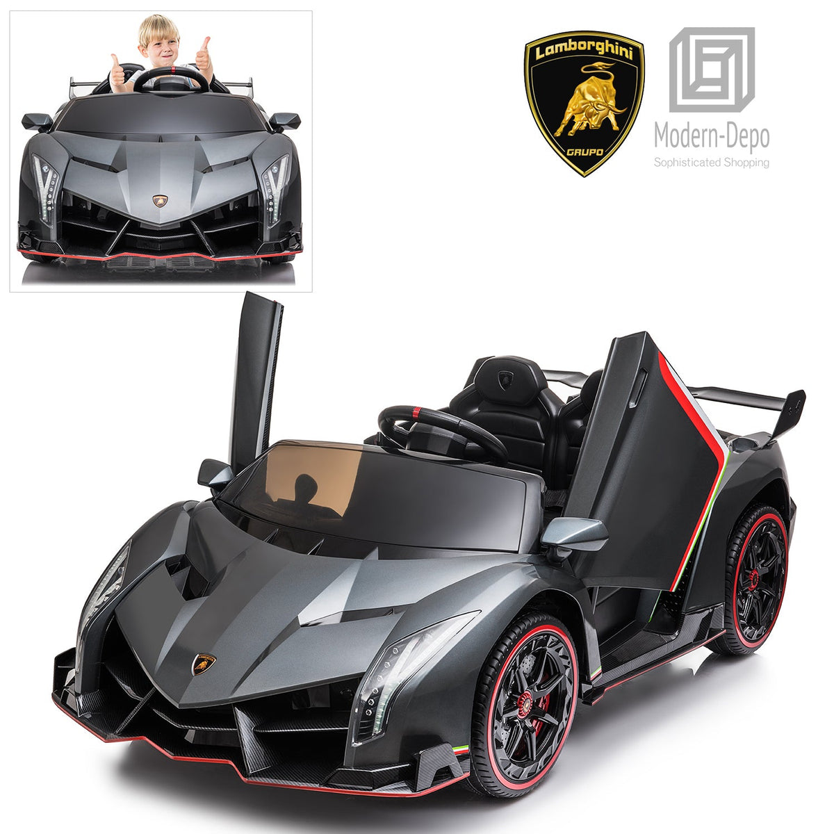 12V Electric Lamborghini Veneno Ride-On Car with Remote Control, Music, and Lights