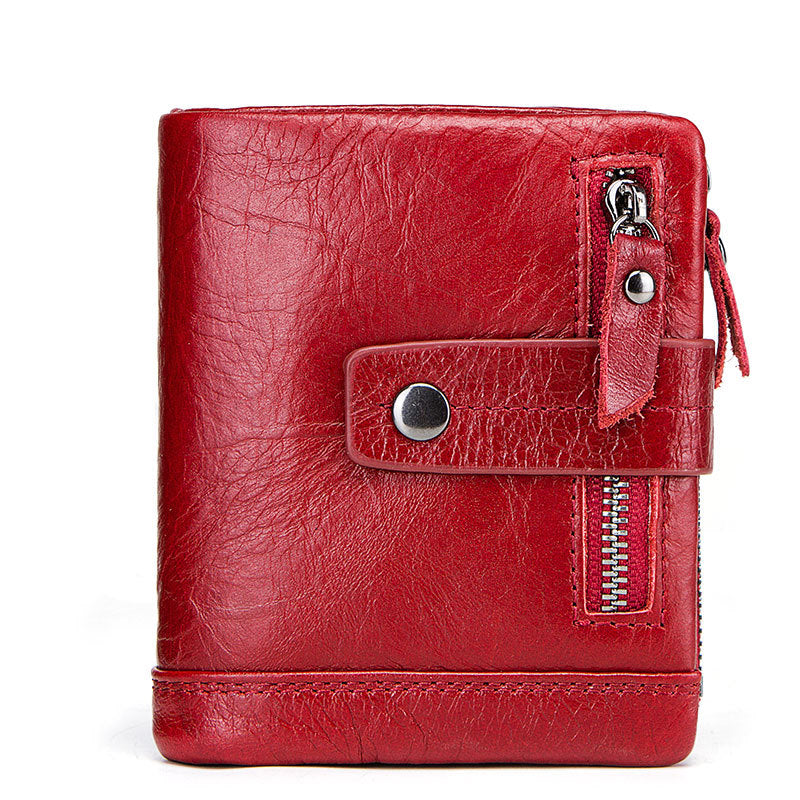 Men's Bag Zipper Buckle Multi-Card First Layer Cowhide Coin Purse Short Leather Men's Wallet