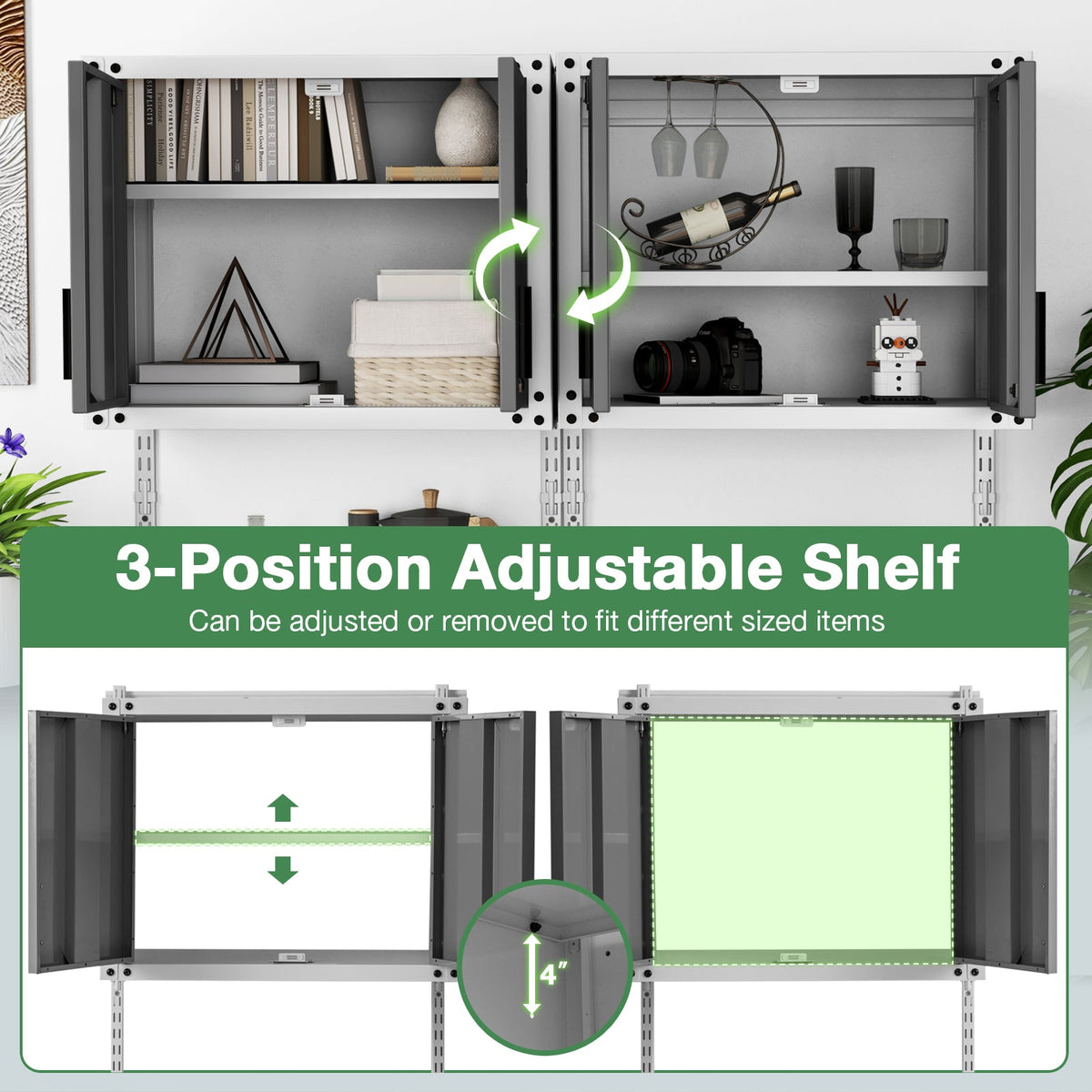 Metal Wall Cabinet with Lock and 3 Adjustable Shelves