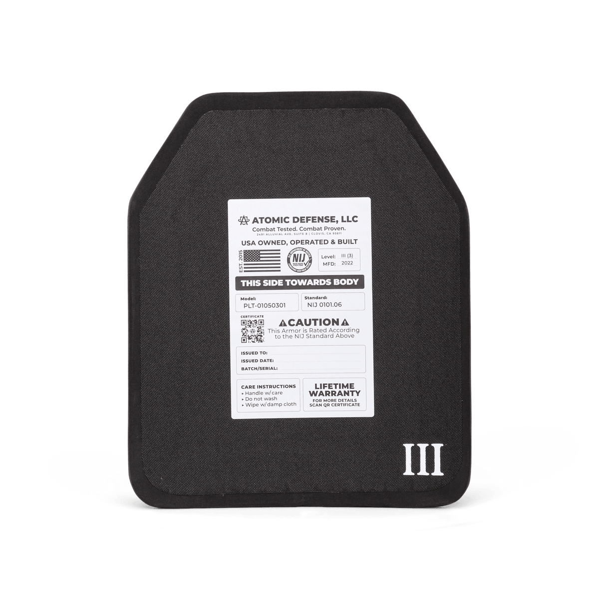 NIJ Level III+ Body Armor Plate - AR-15 & AK-47 Rifle Protection Atomic Defense