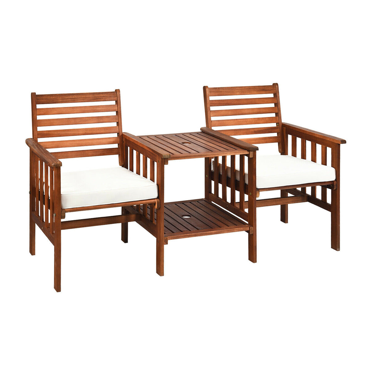 3 pcs Outdoor Patio Table Chairs Set Acacia Wood Loveseat