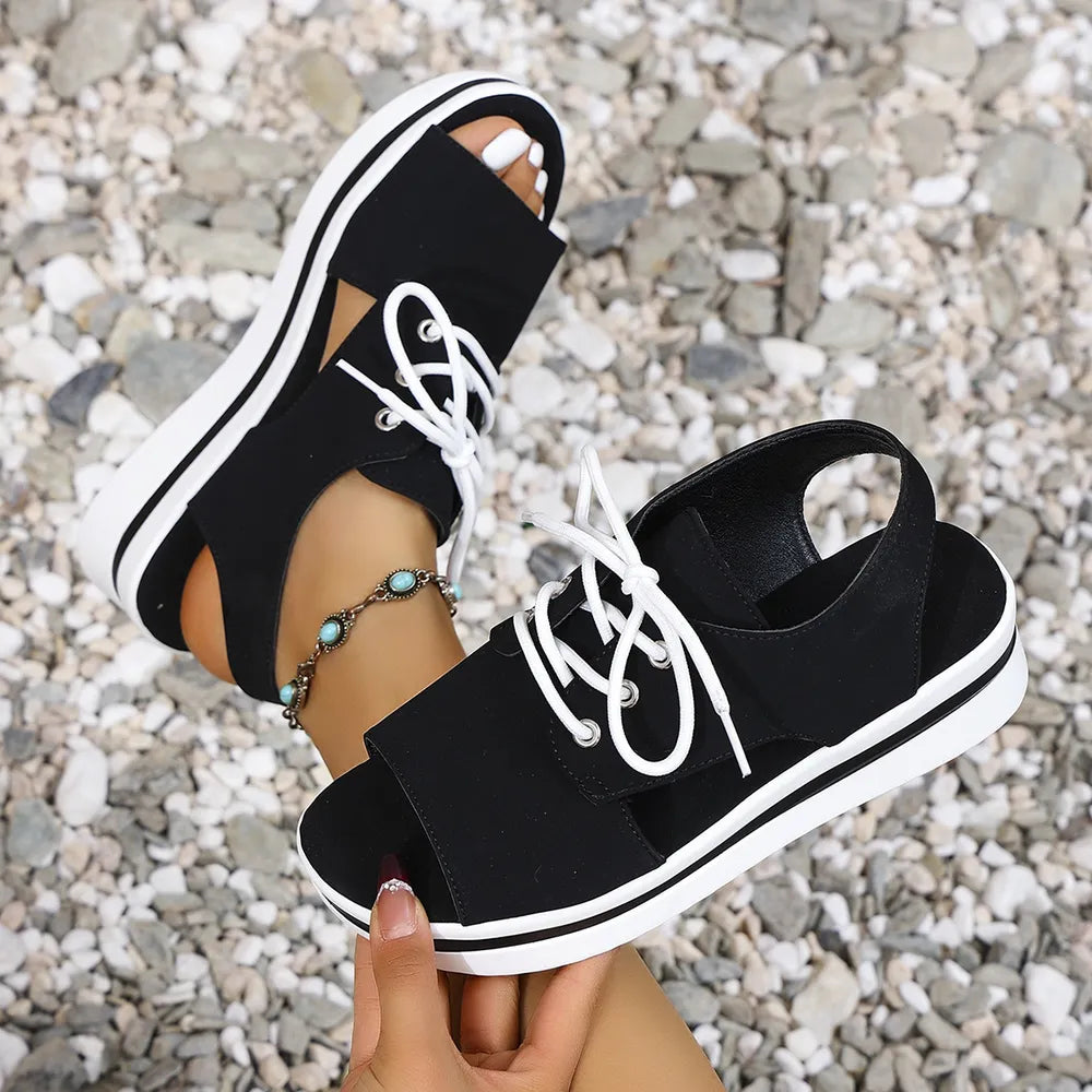 Open-Toe Lace Up Platform Sandals