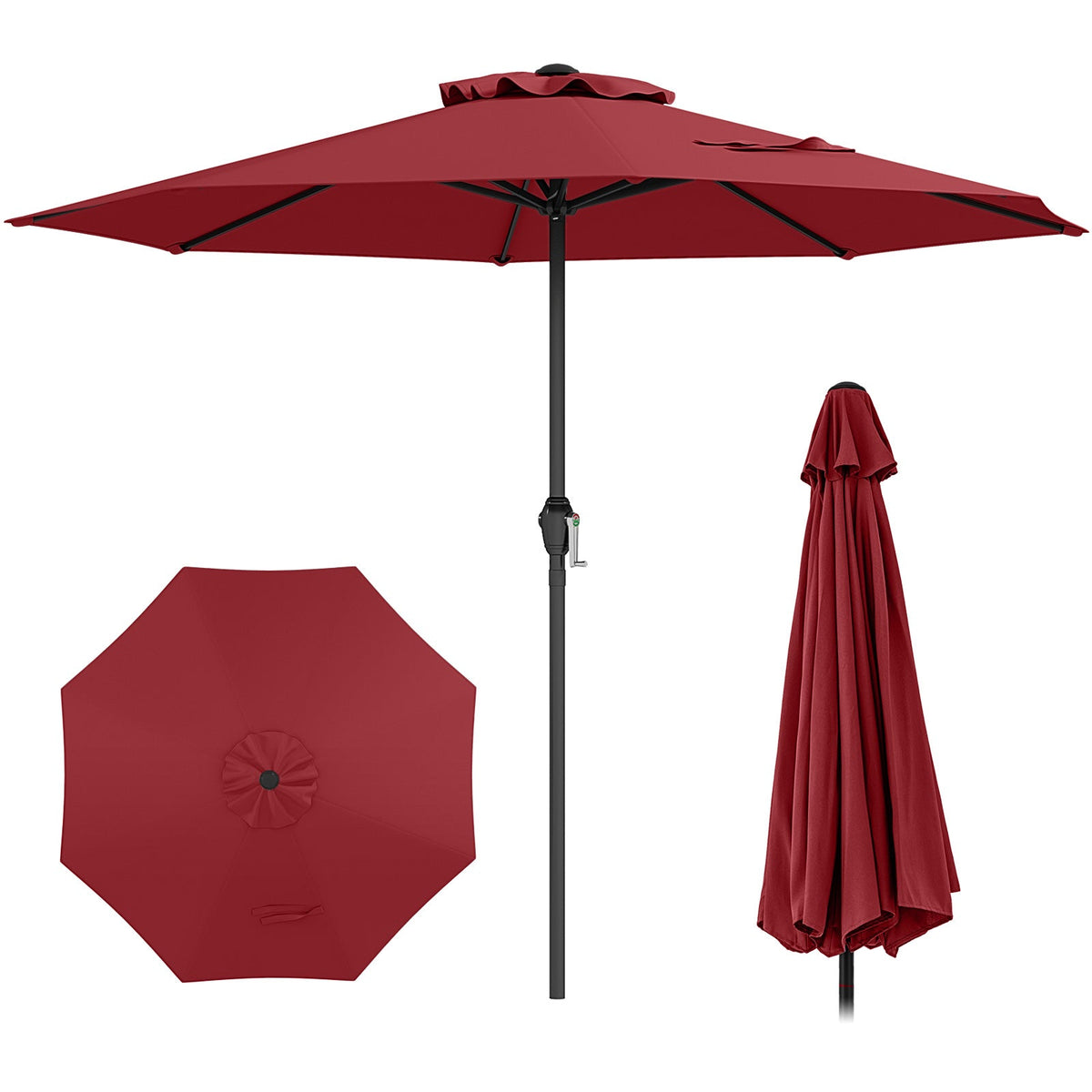 Outdoor Heavy Duty Market Umbrella with Crank Handle and 8 Sturdy Ribs