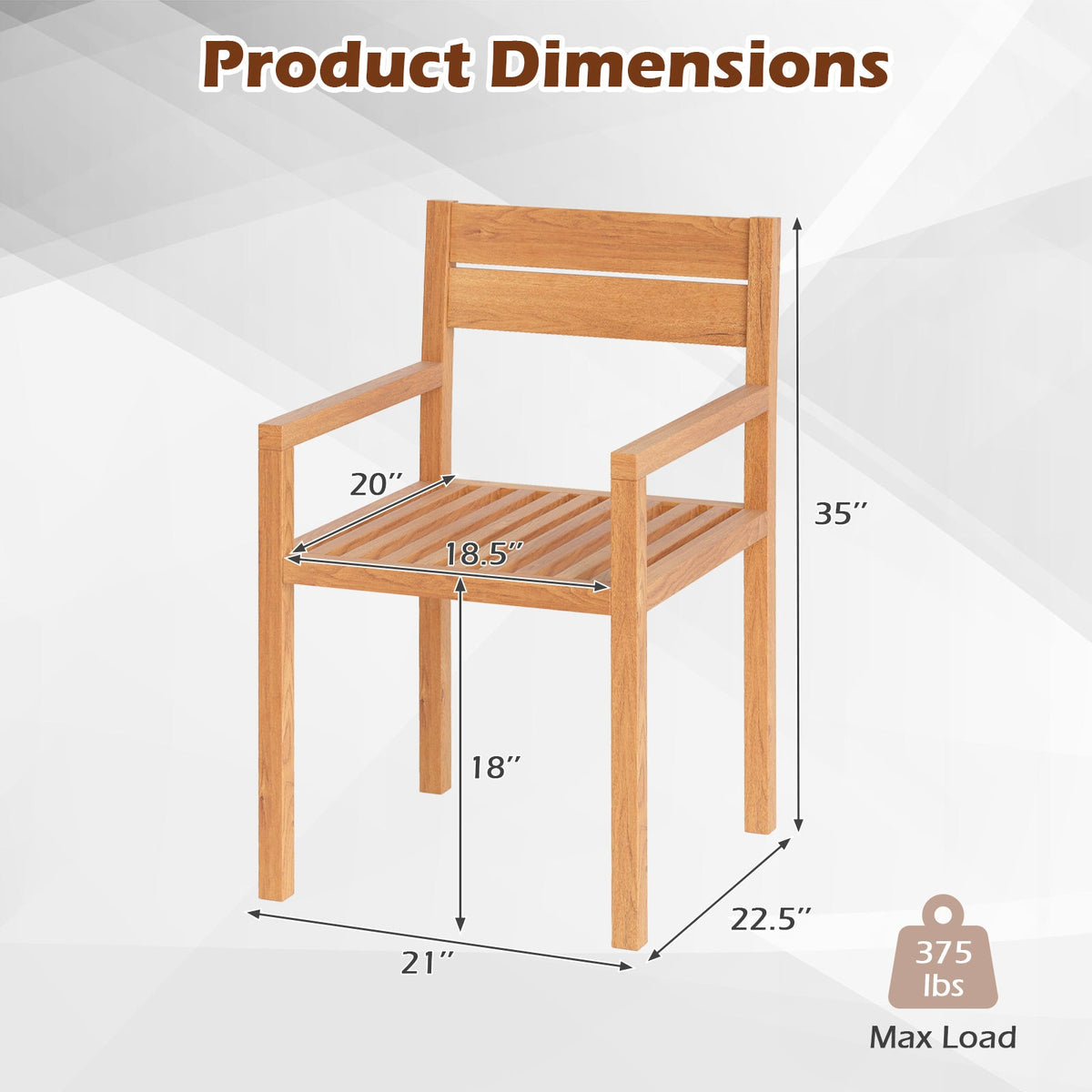 Outdoor Patio Dining Teak Wood Armchair
