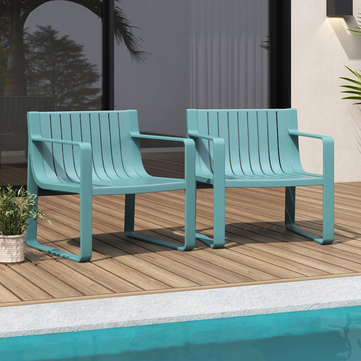 Patio Chairs Set of 2 with Curved Backrests and Seats