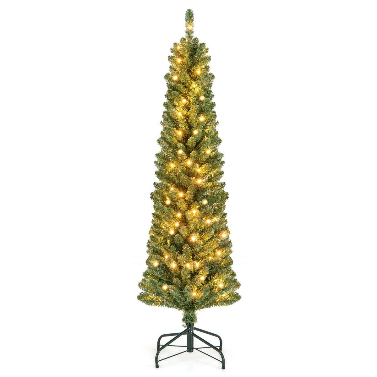 Pencil Christmas Tree with Memory Wire Branch Tips and Warm LED Lights