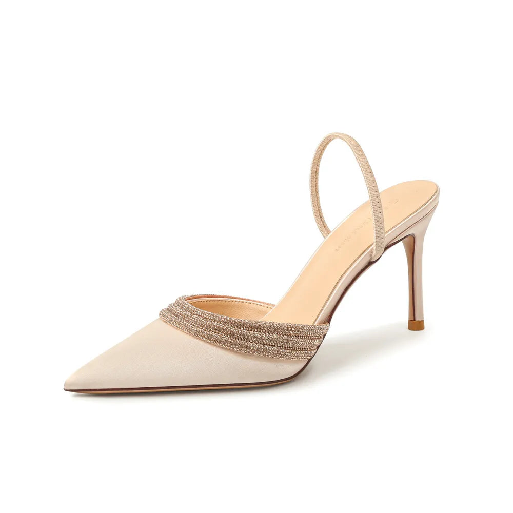 Point Toe Rhinestone Detail Stiletto Pumps