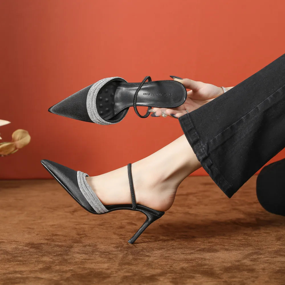 Point Toe Rhinestone Detail Stiletto Pumps