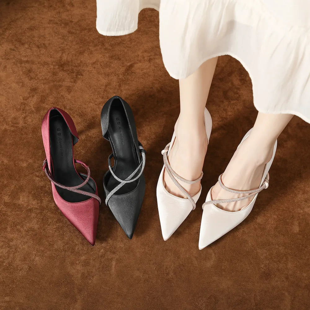Point Toe Rhinestone High Heel Pumps