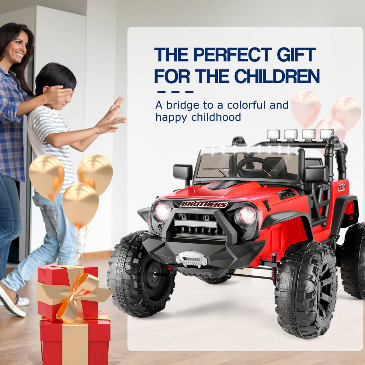 Powerful 24V 2-Seater Kids Ride on Truck with 3 Speeds, LED Light, and Remote Control