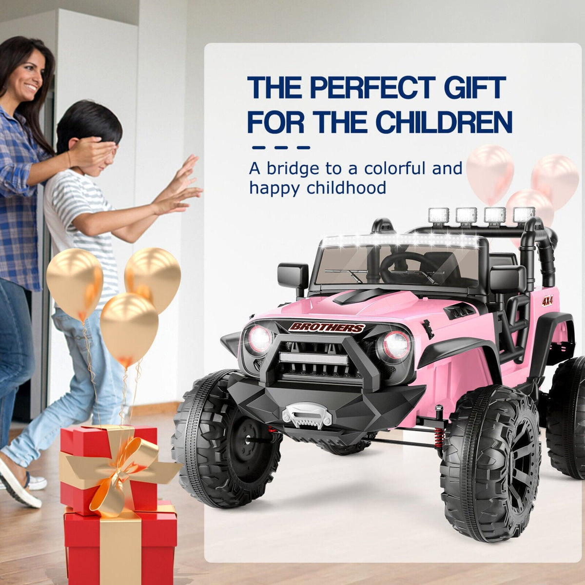 Powerful 24V 2-Seater Kids Ride on Truck with 3 Speeds, LED Light, and Remote Control