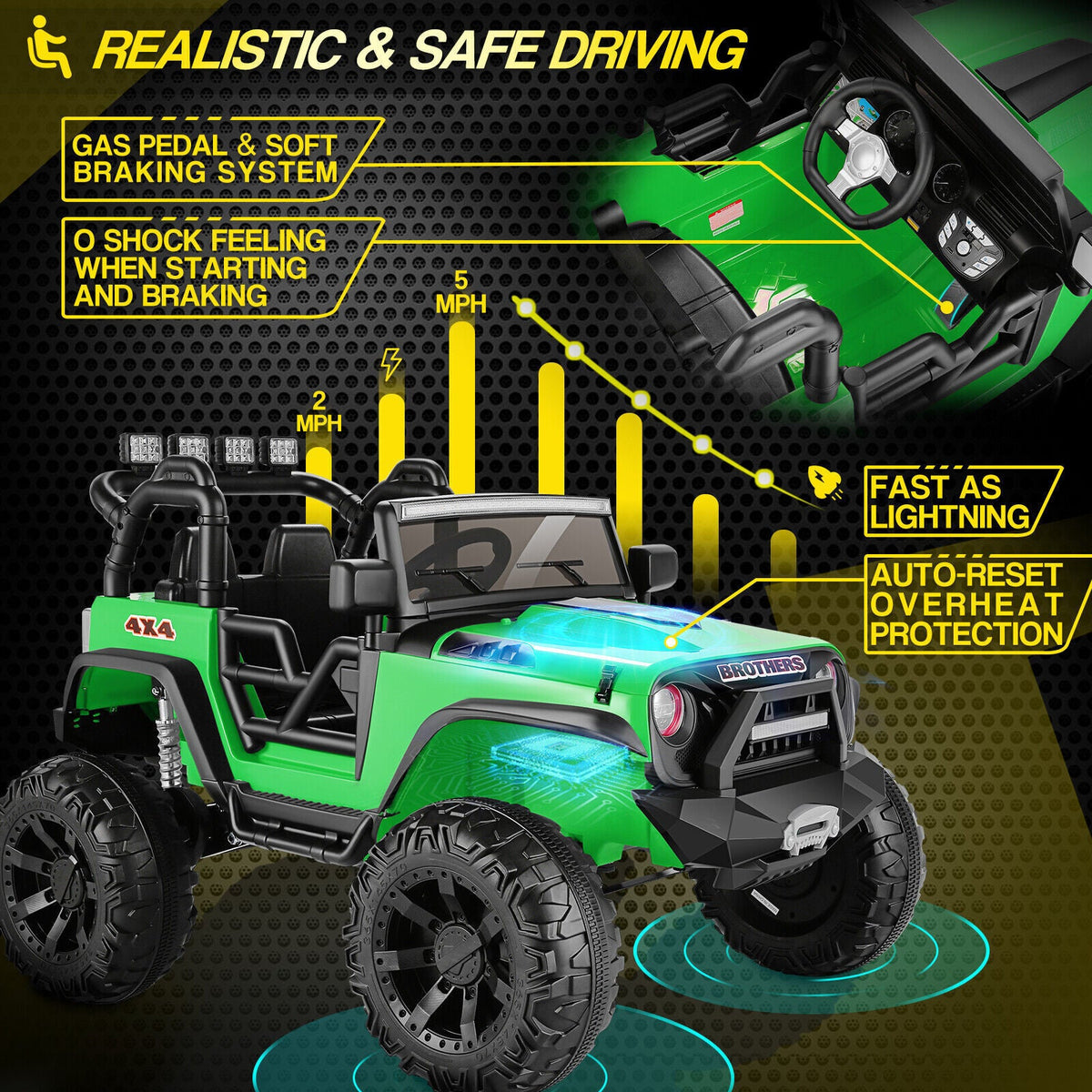 Powerful 24V 2-Seater Kids Ride on Truck with 3 Speeds, LED Light, and Remote Control