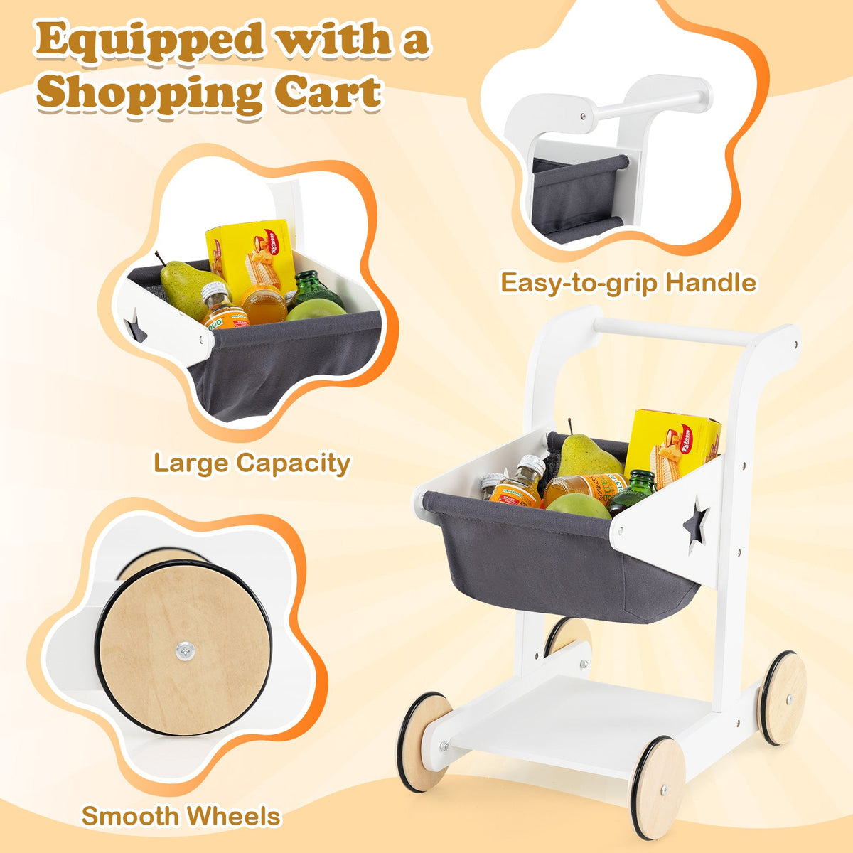 Pretend Play Grocery Store Set with Shopping Cart and 2 Chalkboards-White