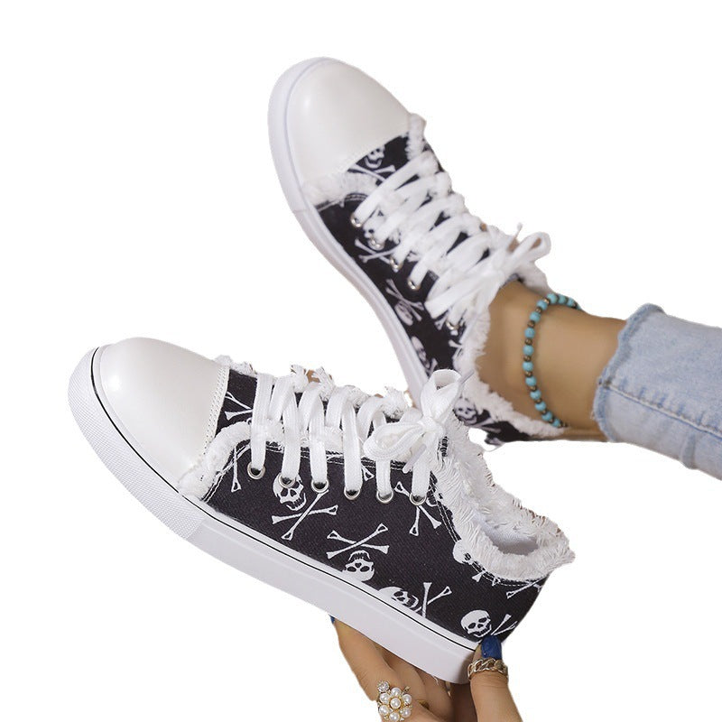 Raw Hem Printed Canvas Sneakers