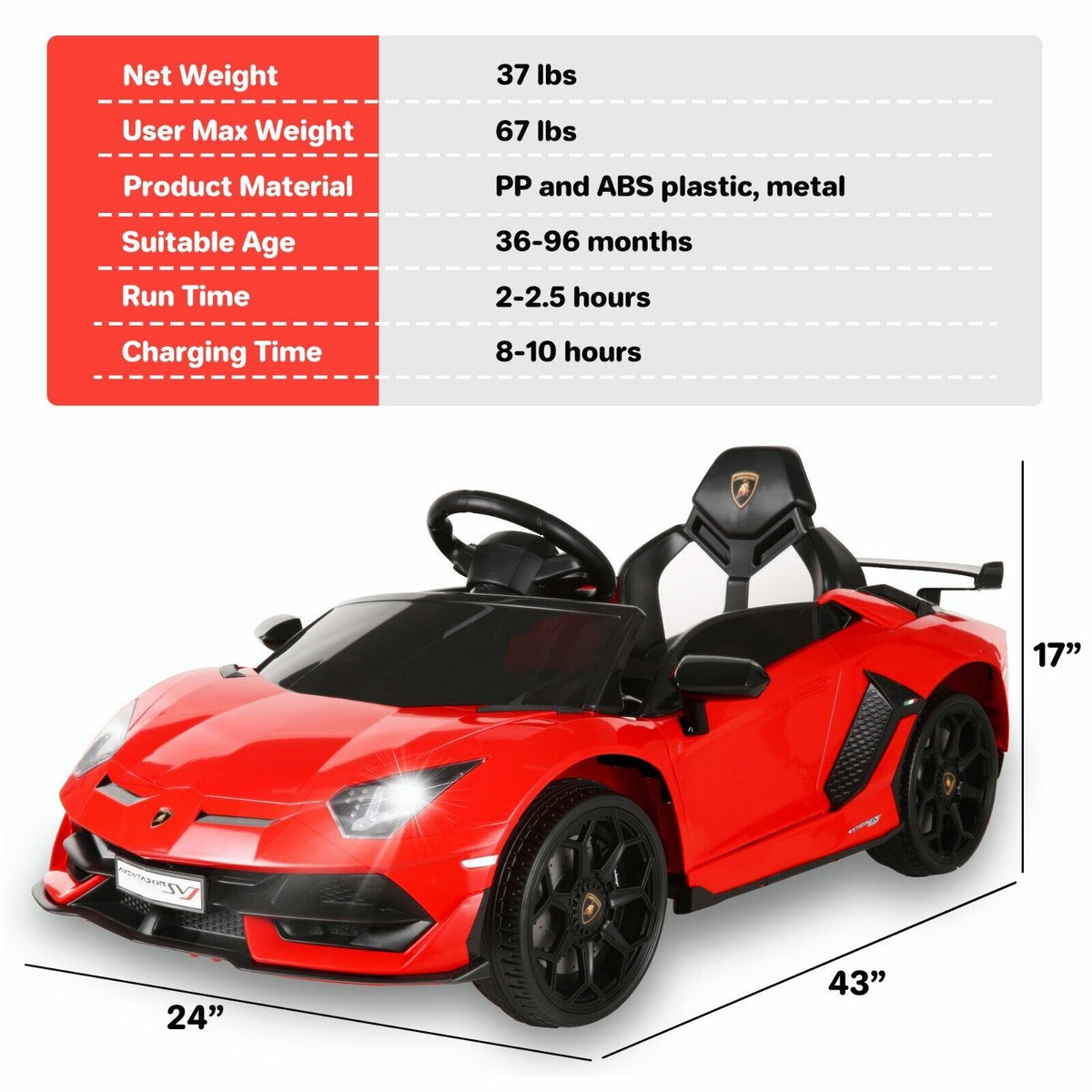 Electric Lamborghini Ride-On Car for Kids with Remote Control - 24/12V Truck Design