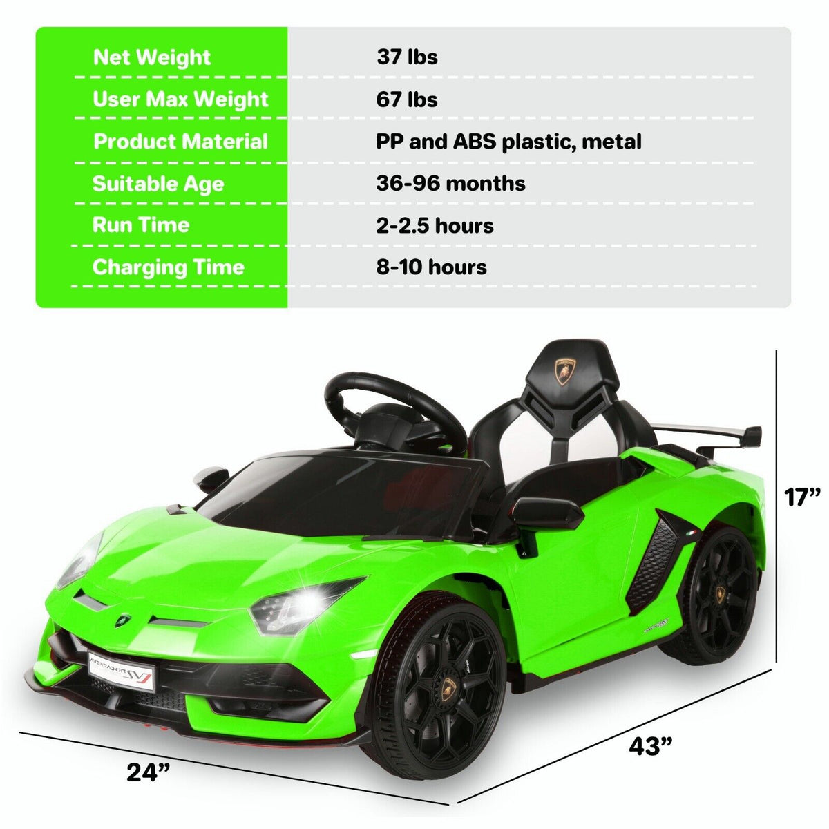 Electric Lamborghini Ride-On Car for Kids with Remote Control - 24/12V Truck Design