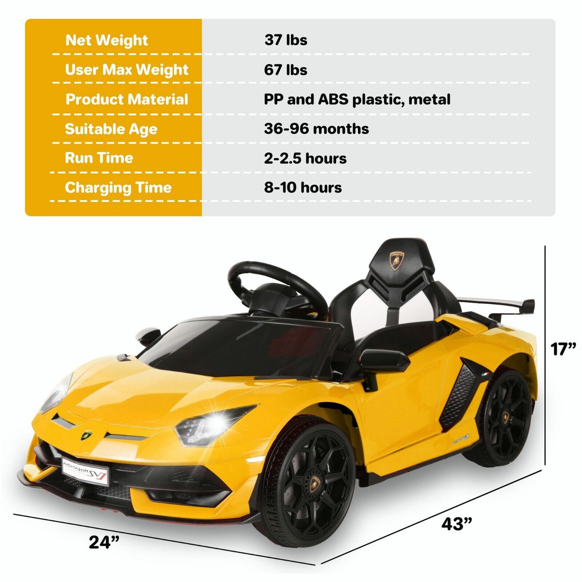 Electric Lamborghini Ride-On Car for Kids with Remote Control - 24/12V Truck Design
