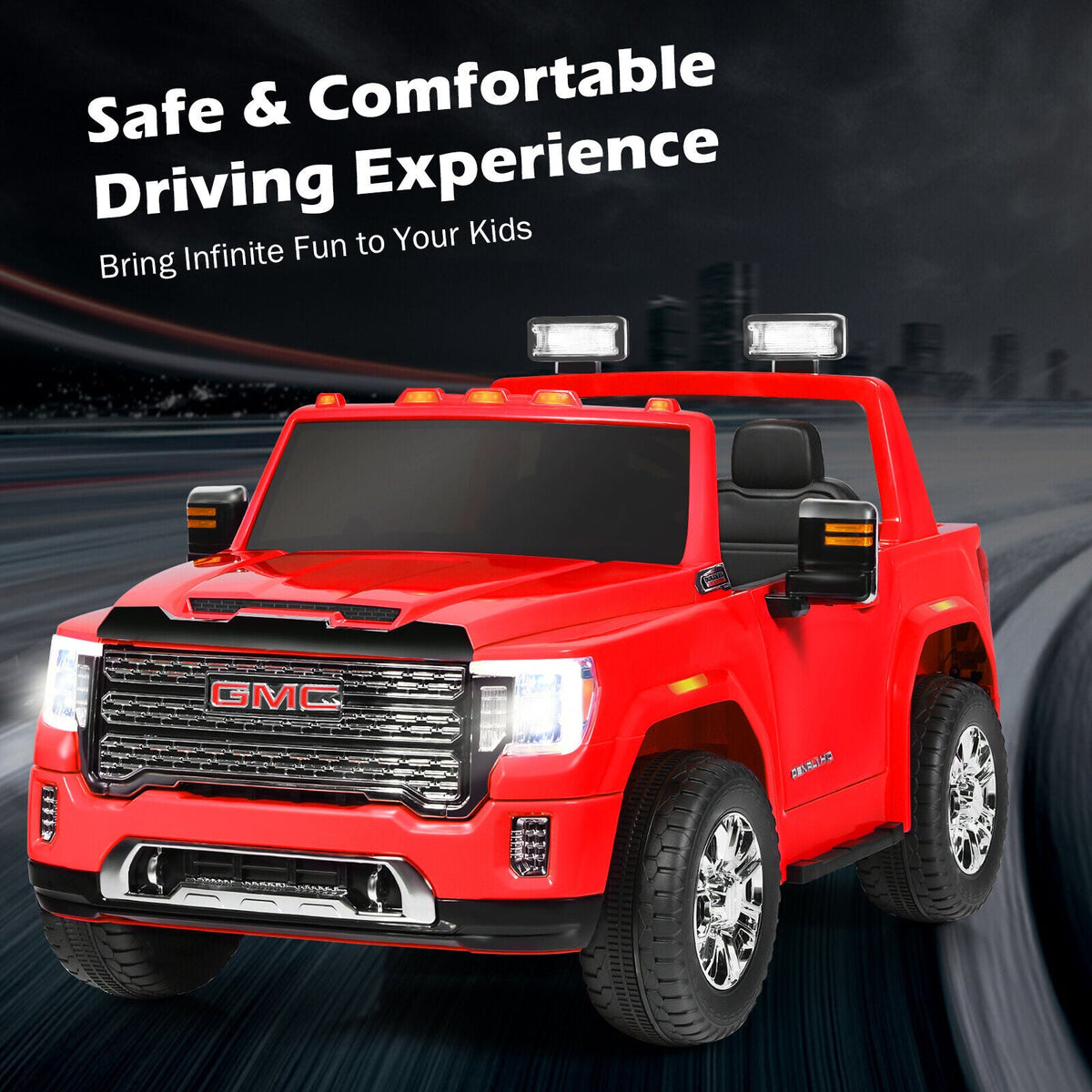 Licensed GMC 2-Seater Kids Ride On Truck with RC Control and Storage Box - Red