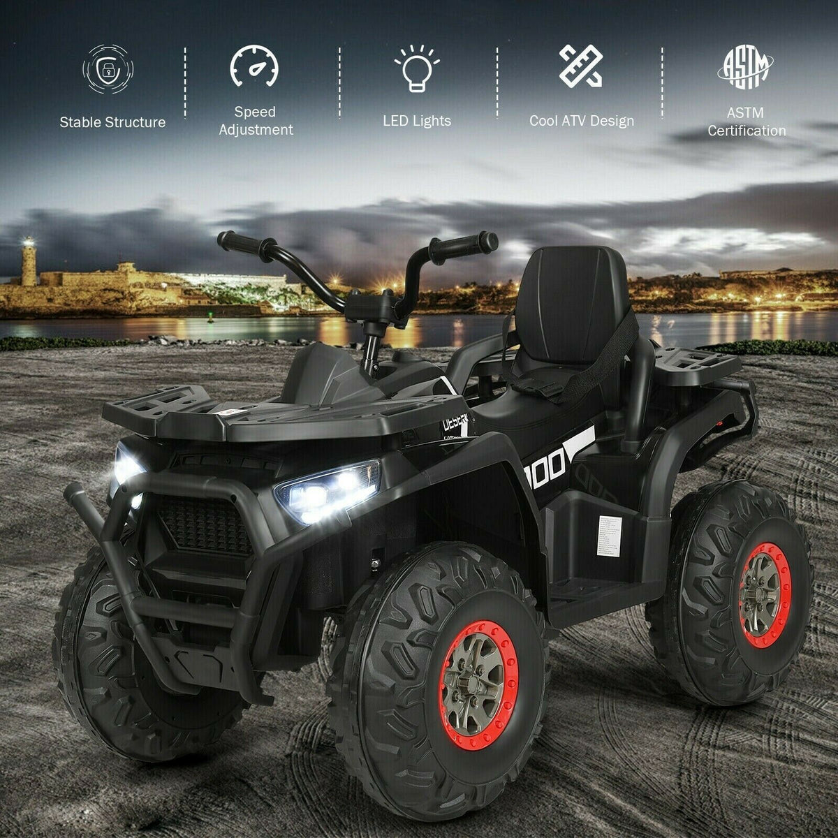 12 Volt Children's Electric Four-Wheeler ATV Quad with MP3 Player and LED Illumination