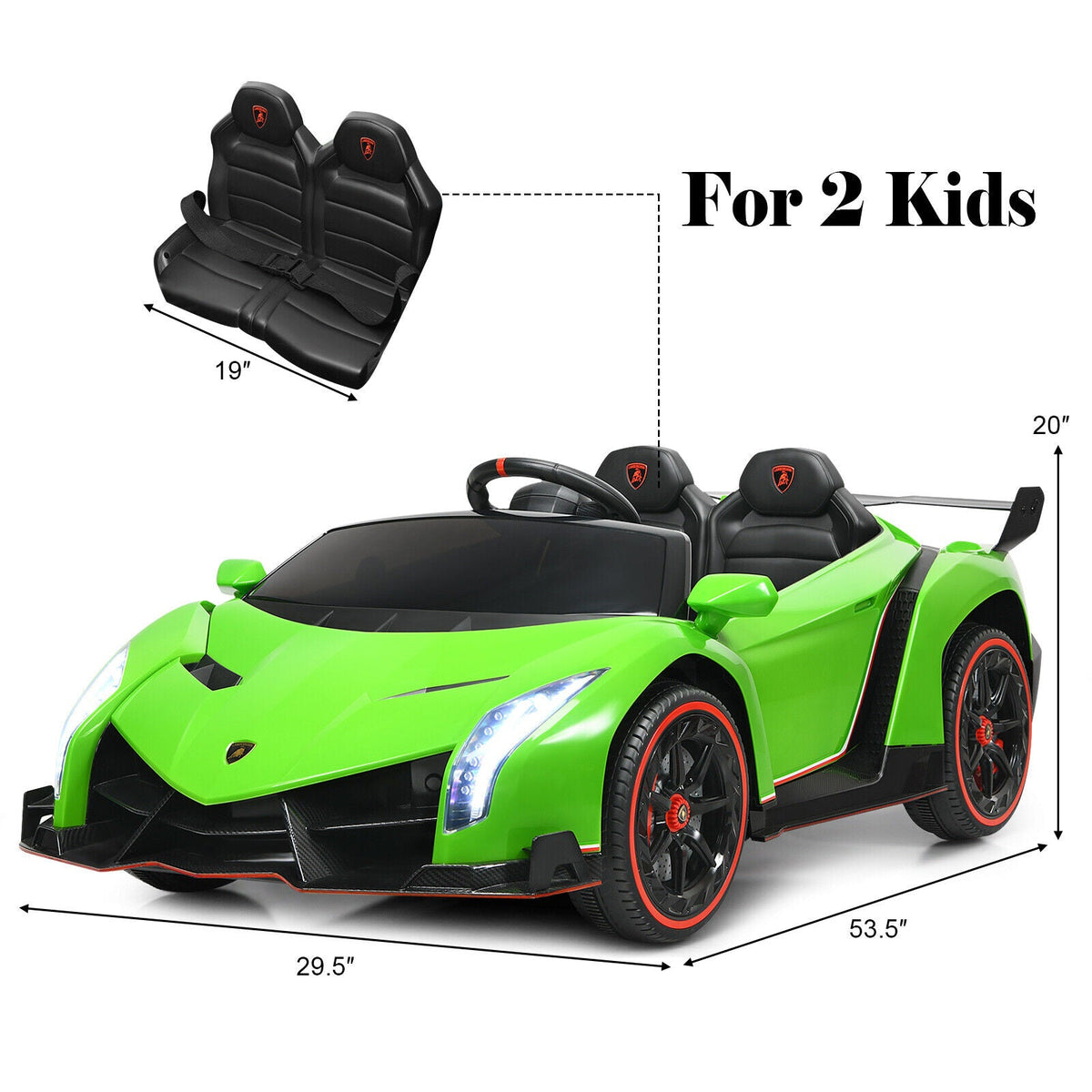 Licensed 12V Lamborghini Kids Ride On Car with RC & Swing Function - Green, 2-Seater