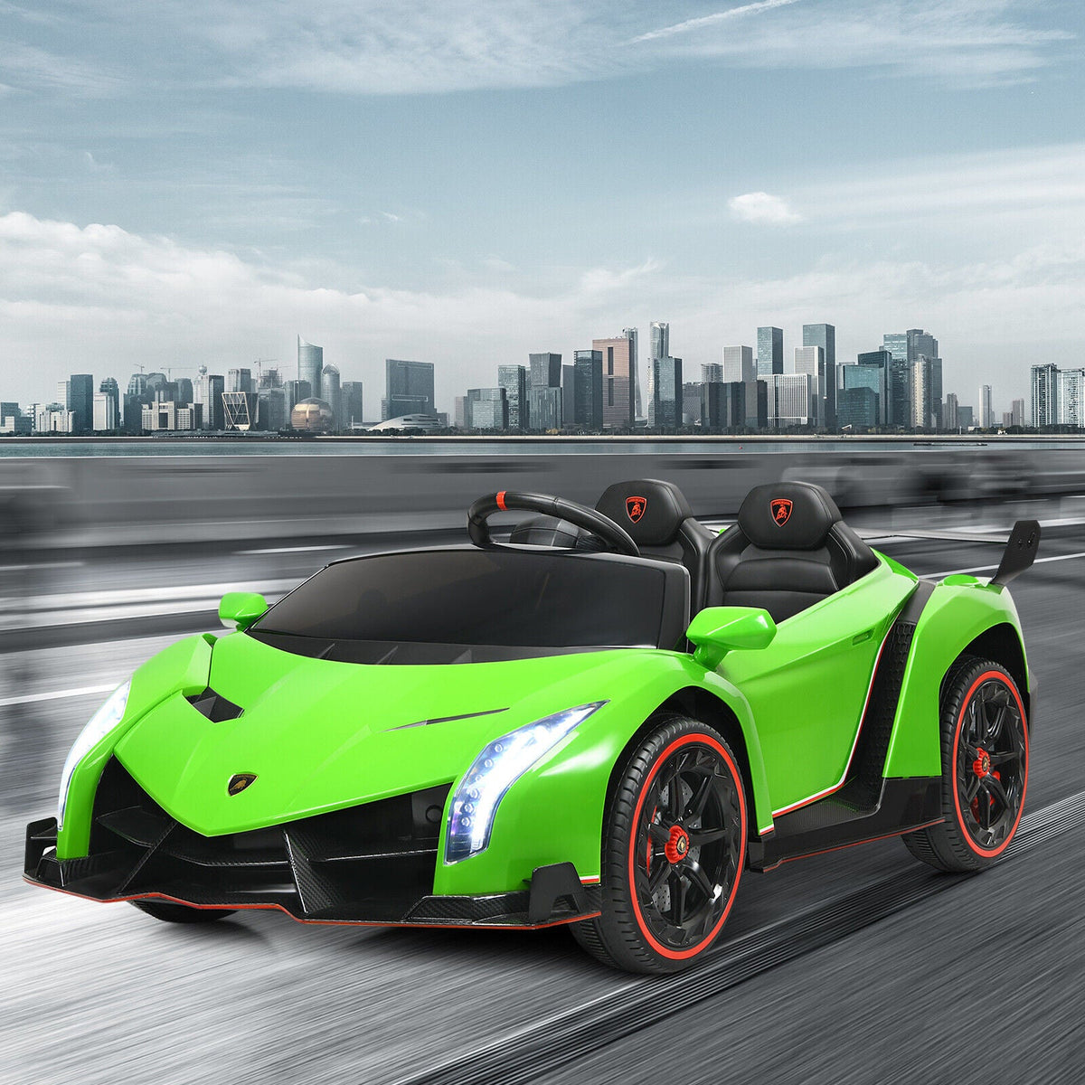 Licensed 12V Lamborghini Kids Ride On Car with RC & Swing Function - Green, 2-Seater