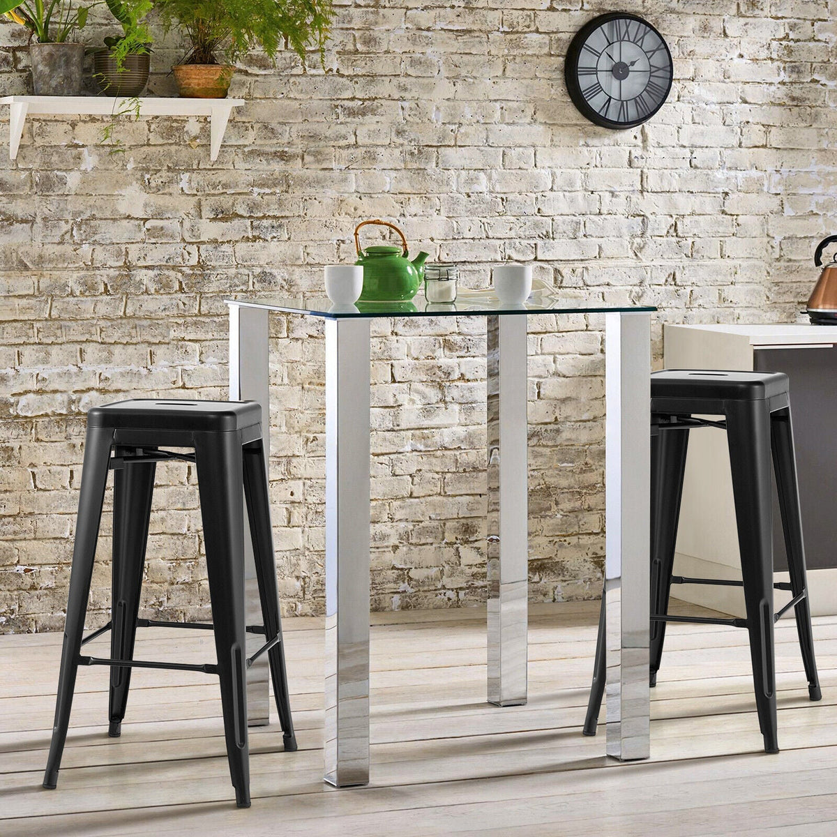 30 Inch Bar Stools Set of 4 with Square Seat and Handling Hole