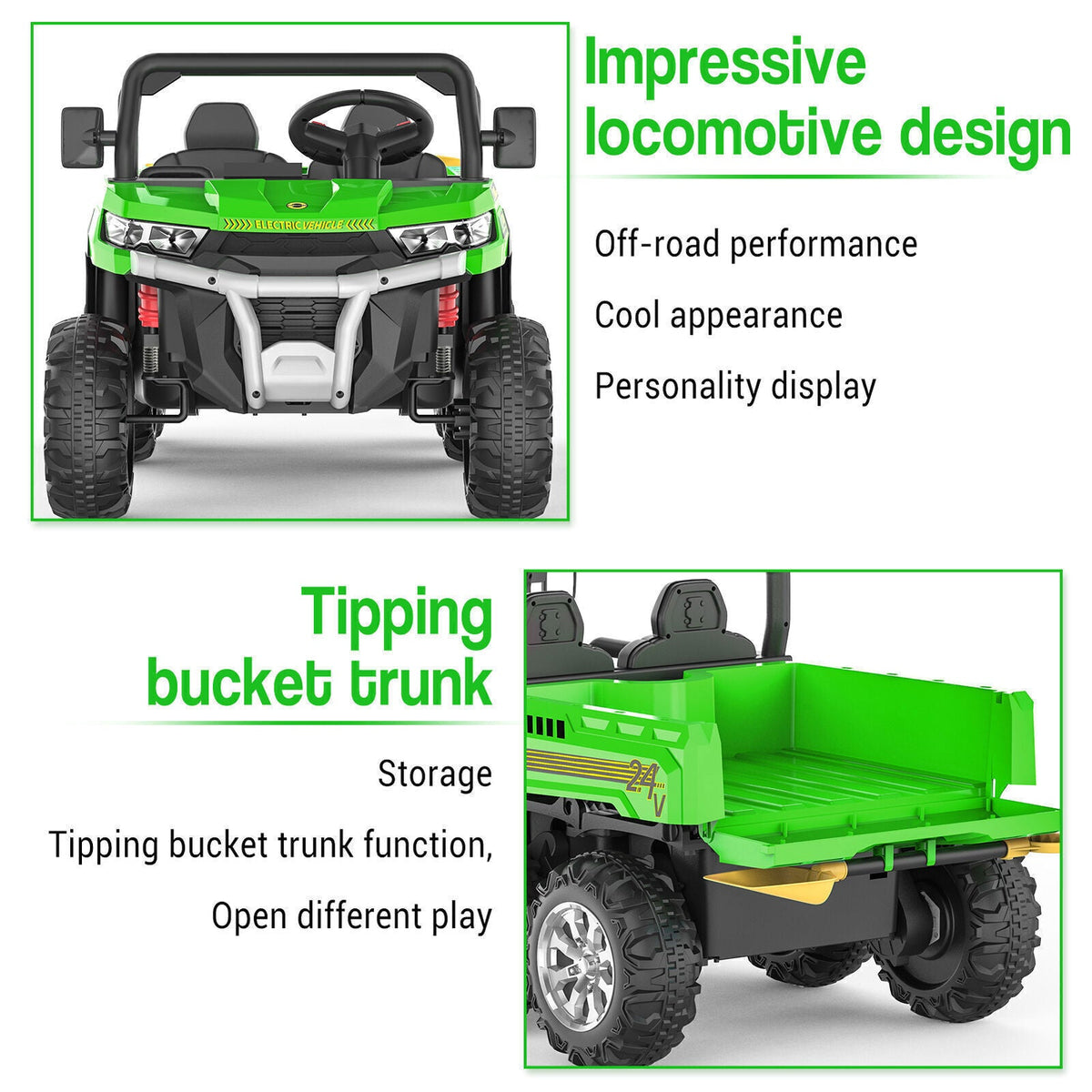 24V Electric Children's Ride-On Truck Toy Battery-Operated Two-Seater Bluetooth Lights Plaything