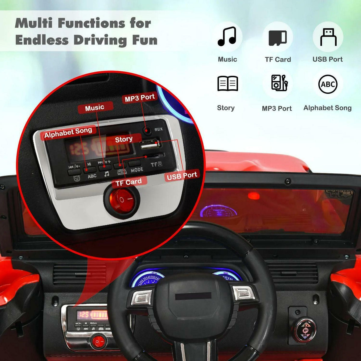 2-Seater Battery-Powered Jeep Car for Kids with Parental Remote Control - Red