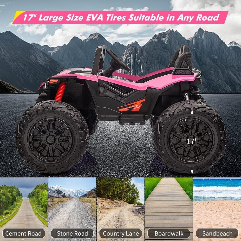 24V 2 Seater Electric UTV with Remote Control Steering 4x4 Off-Road Vehicle Sound System LED Lights