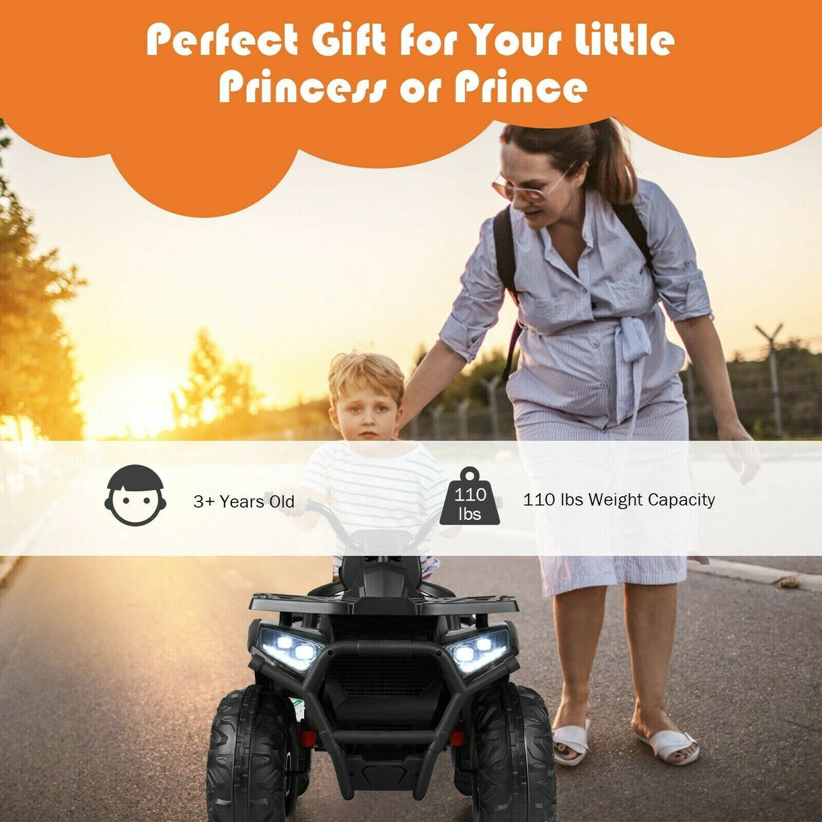 12 Volt Children's Electric Four-Wheeler ATV Quad with MP3 Player and LED Illumination