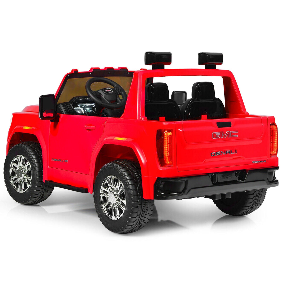 Licensed GMC 2-Seater Kids Ride On Truck with RC Control and Storage Box - Red