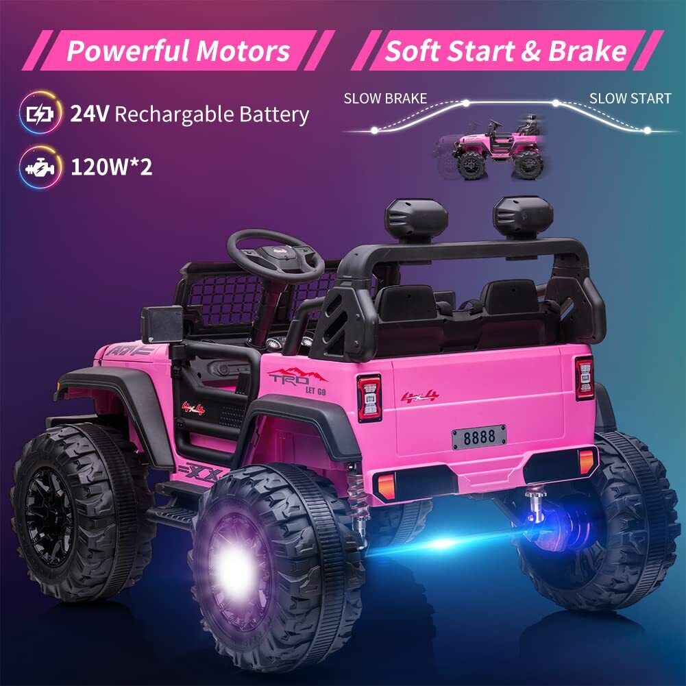 Extra Large Pink Ride-On Car for Kids with 24V Battery and 2 Seats - Includes Remote Control for Parental Supervision