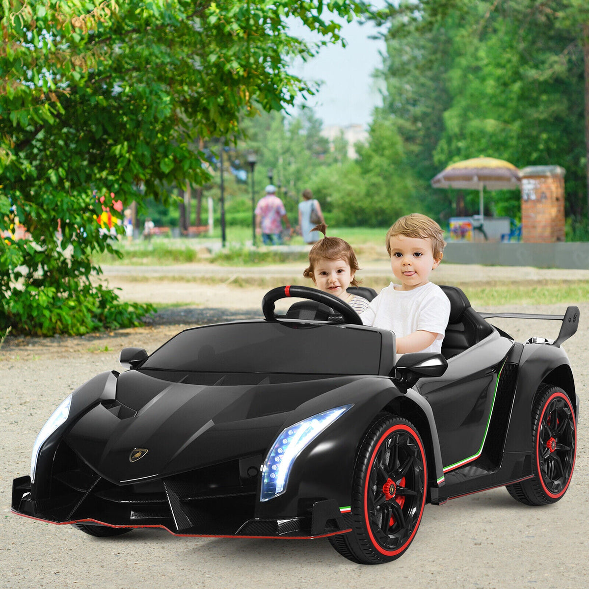 2-Seater Licensed Lamborghini Kids Ride On Car with RC and Swing Function - Black (12V)