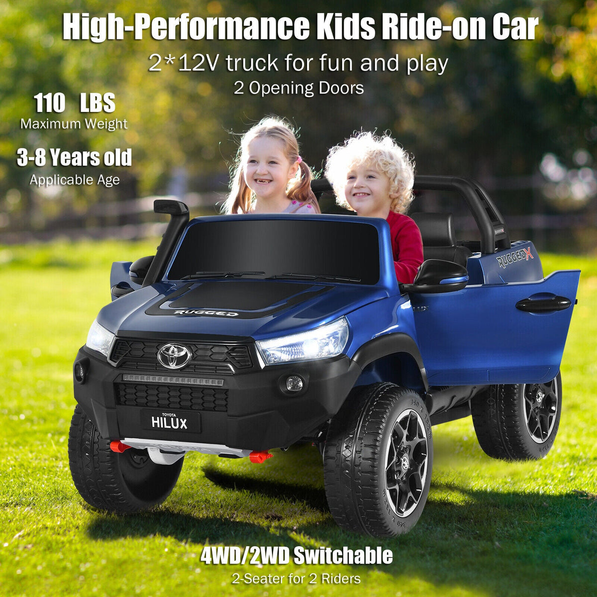 2-Seater Licensed Toyota Hilux Ride On Truck Car with Remote Control - Blue
